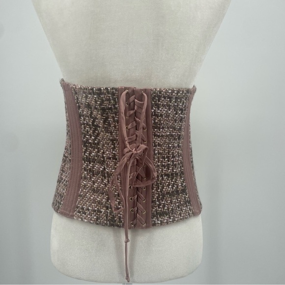 Roberto Cavalli Vintage Bustier Corset Lace Up Top 2005 Pink Tweed Wool Silk 46 - Picture 11 of 13